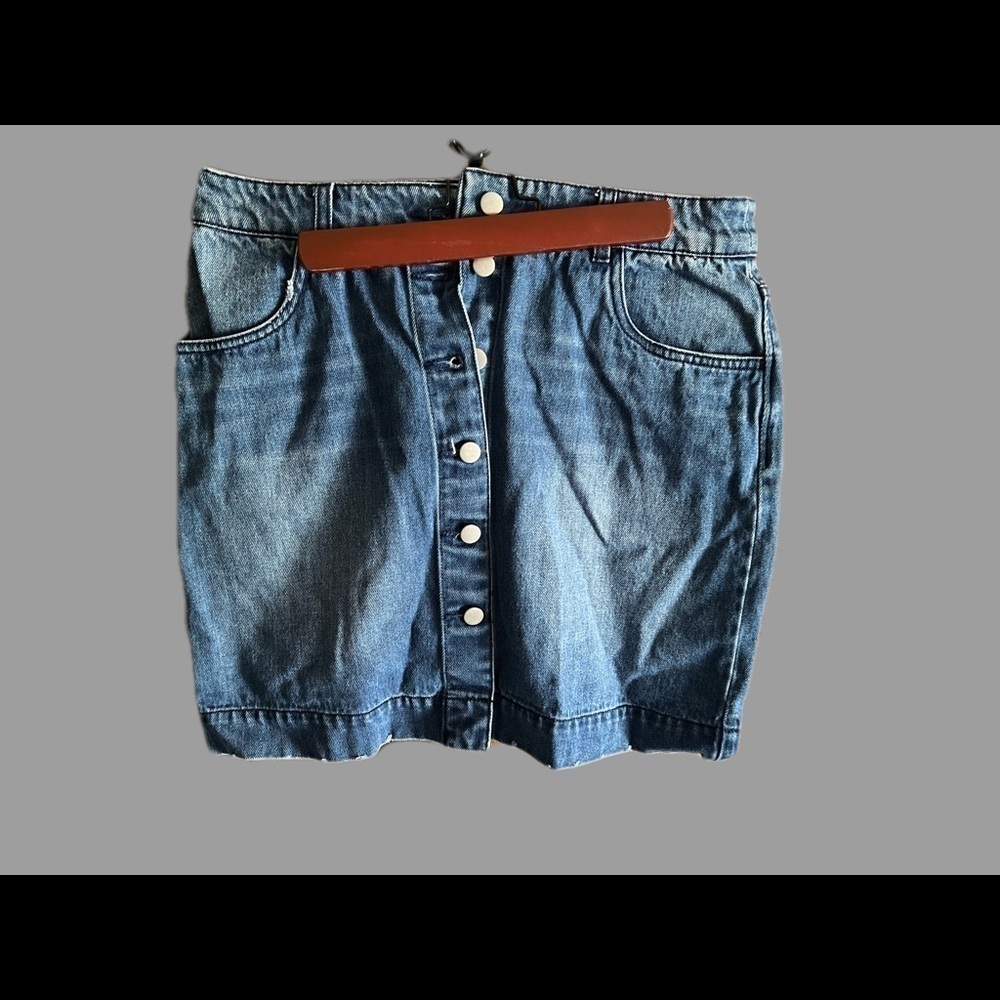 H&M Button Front Faded Denim Mini Skirt Size 12 NWOT